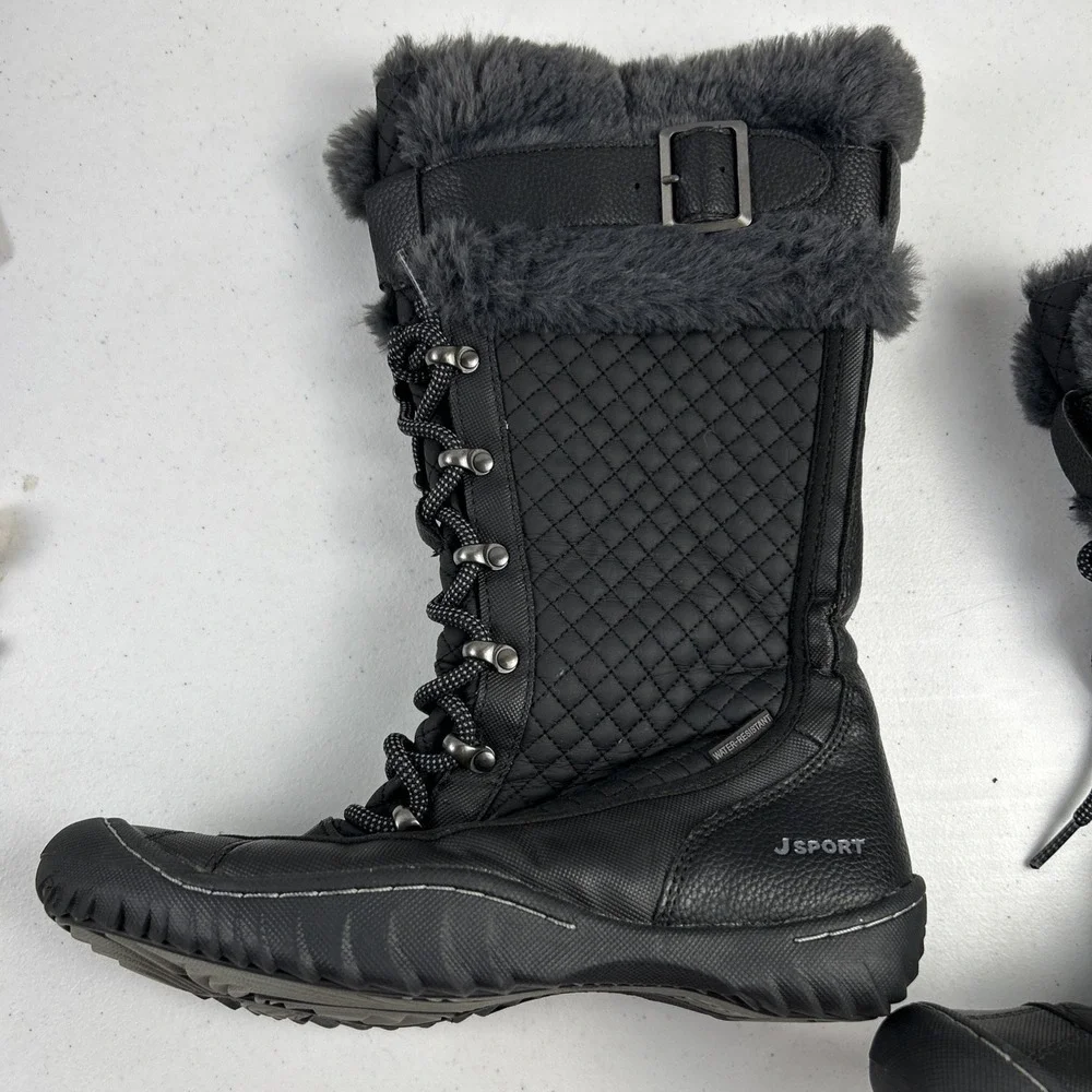 Ladies JSport by‎ Jambu Black Windham Faux Fur Lined Boots Size 6M Zip